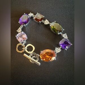 Nataliya V Collister Multicolor Faux Stones with Silver Tone Metal Bracelet